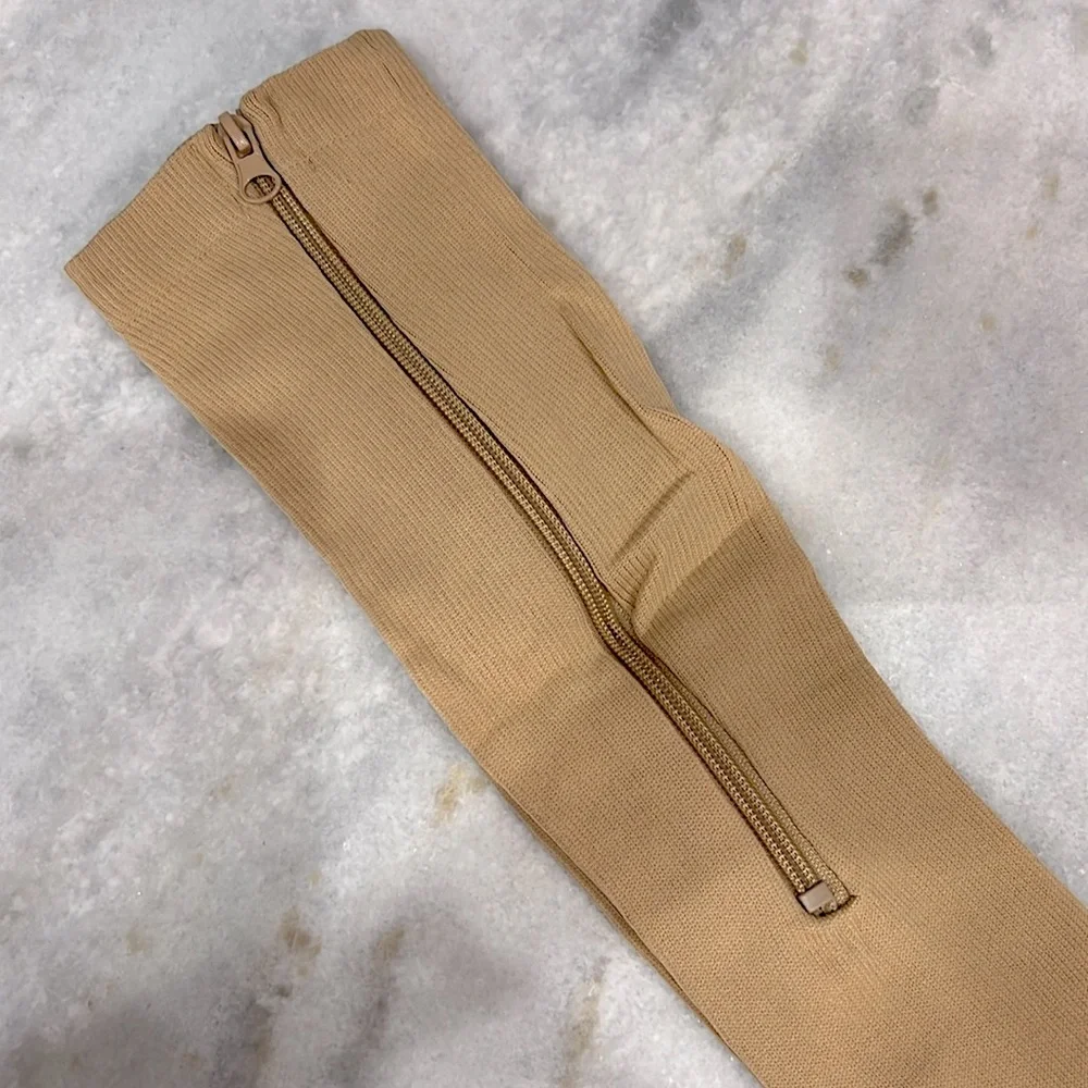 Nude Spandex and Nylon 15-20mmHg Zippered Toeless L/XL Compression Socks…